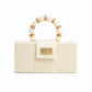 THE SERENA Cream Clutch with Shell Inlay Bead Handle