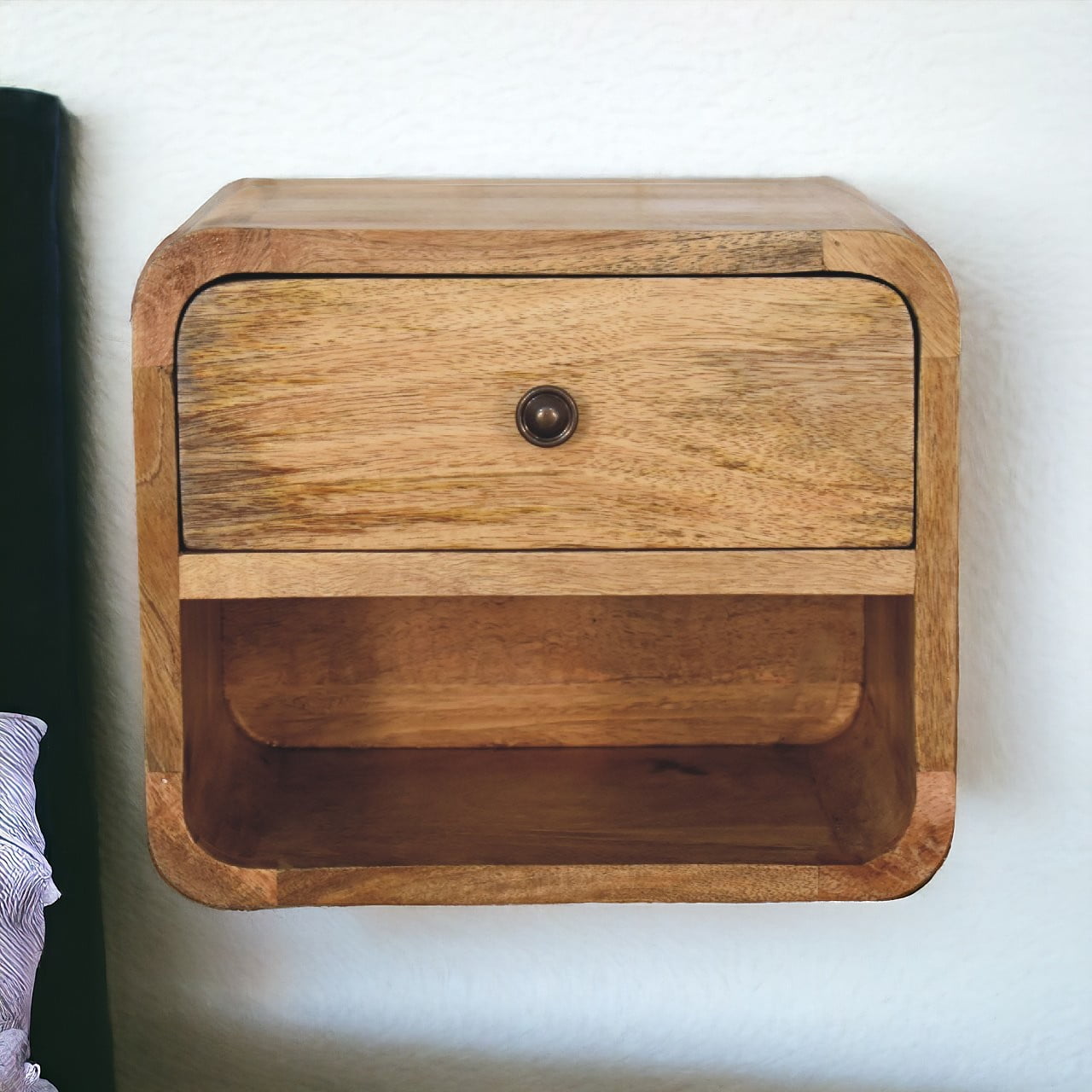 Solid Wood Mini Oak-ish Floating Open Bedside Table