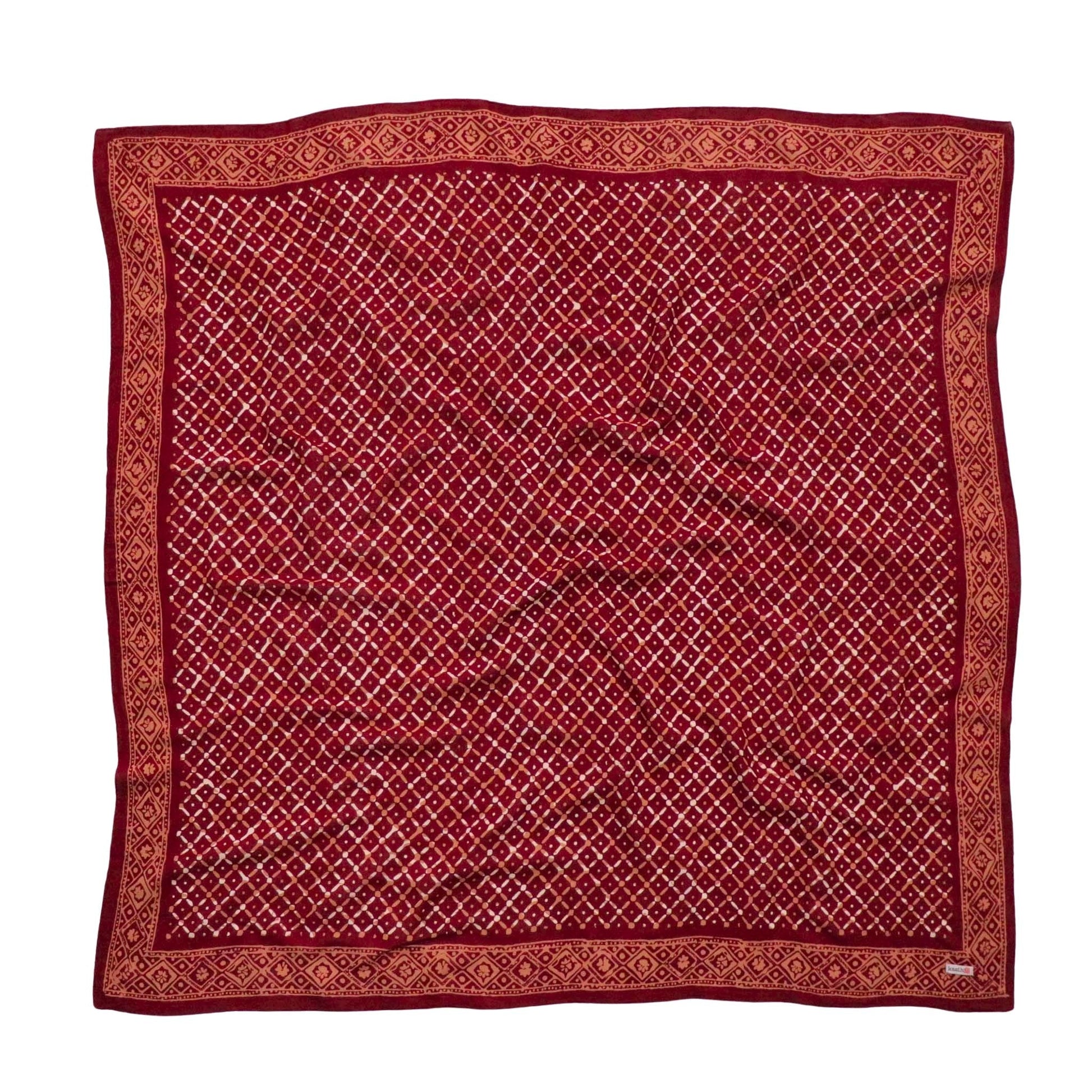 Large 39" Hand Dyed Batik Bandana, 100% Soft Cotton, Crimson Cross, Red, Western Wild Rag