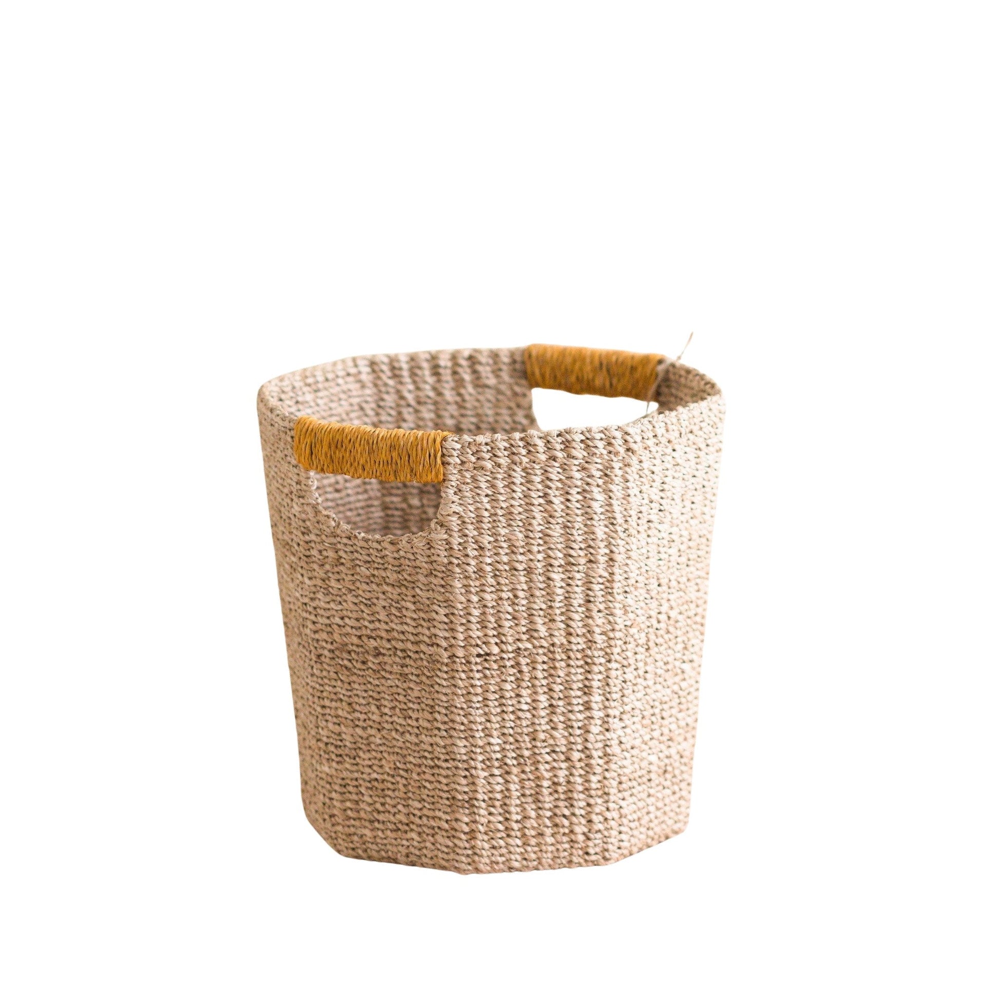 Natural Octagon Basket with Mustard Handle