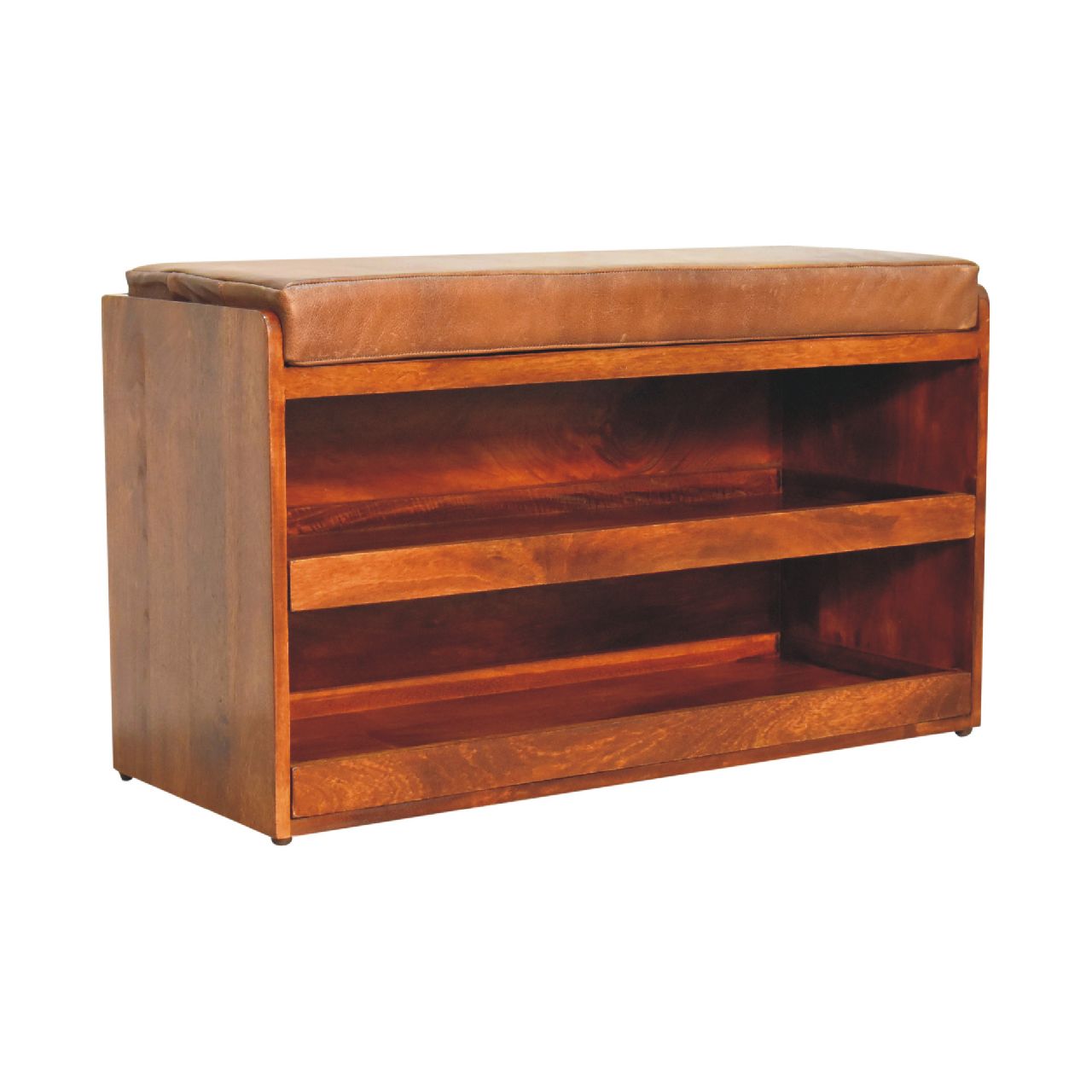Solid Wood Buffalo Hide Pull-Out Chestnut Shoe Storage Bench