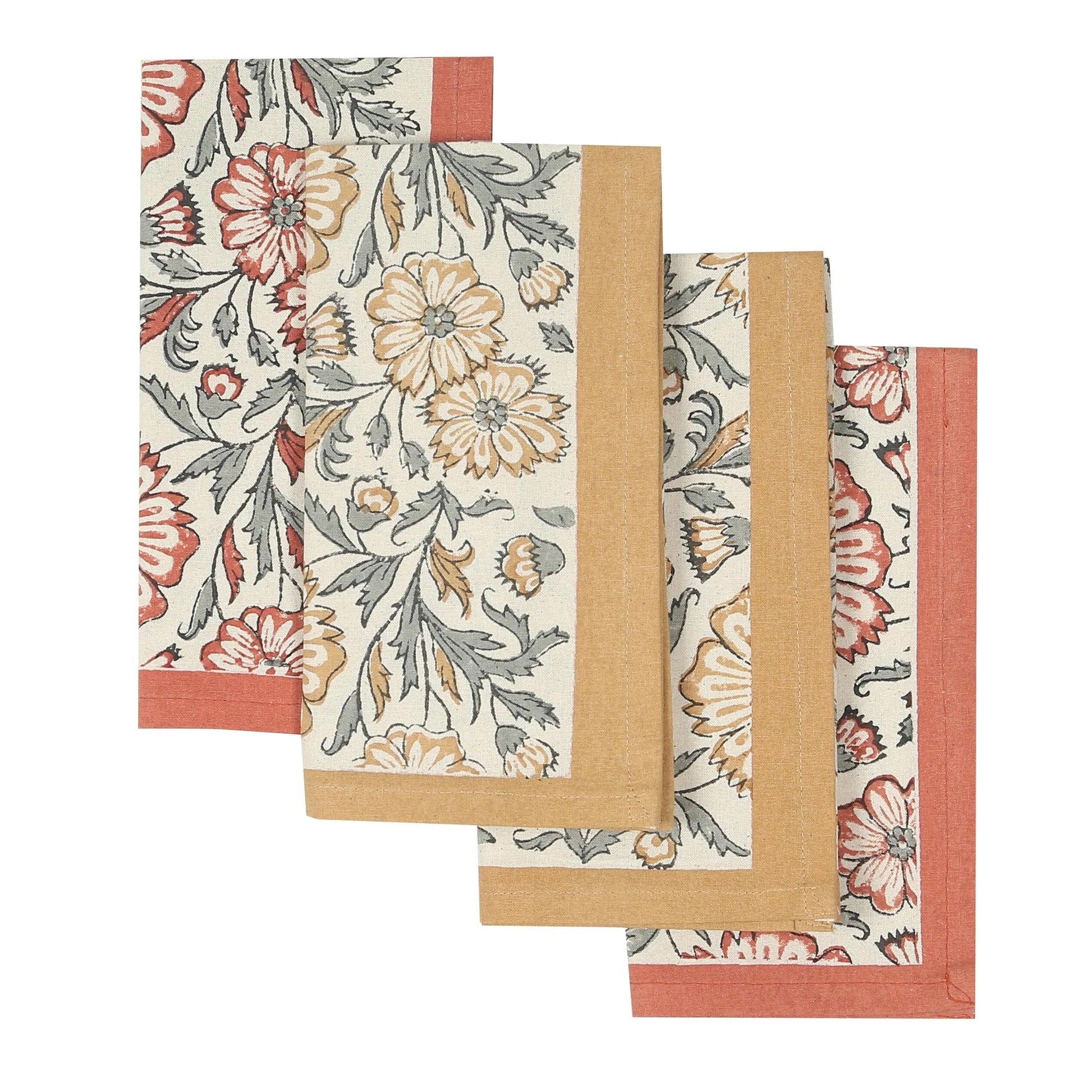 STREAMLINE 18"x18" Hand Block Printed Napkins - Set of 4. Cotton - Fair Trade - Artisan Made