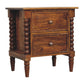 Solid Wood Spindle Beaded Bedside Table 2 Drawers Brown