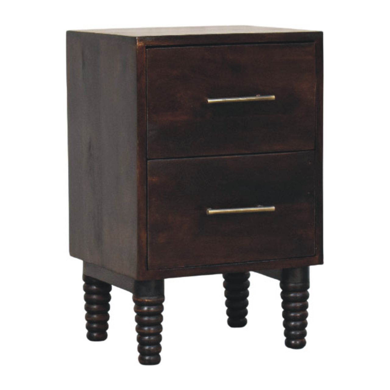 Solid Wood Spindle Mocha Bedside Table