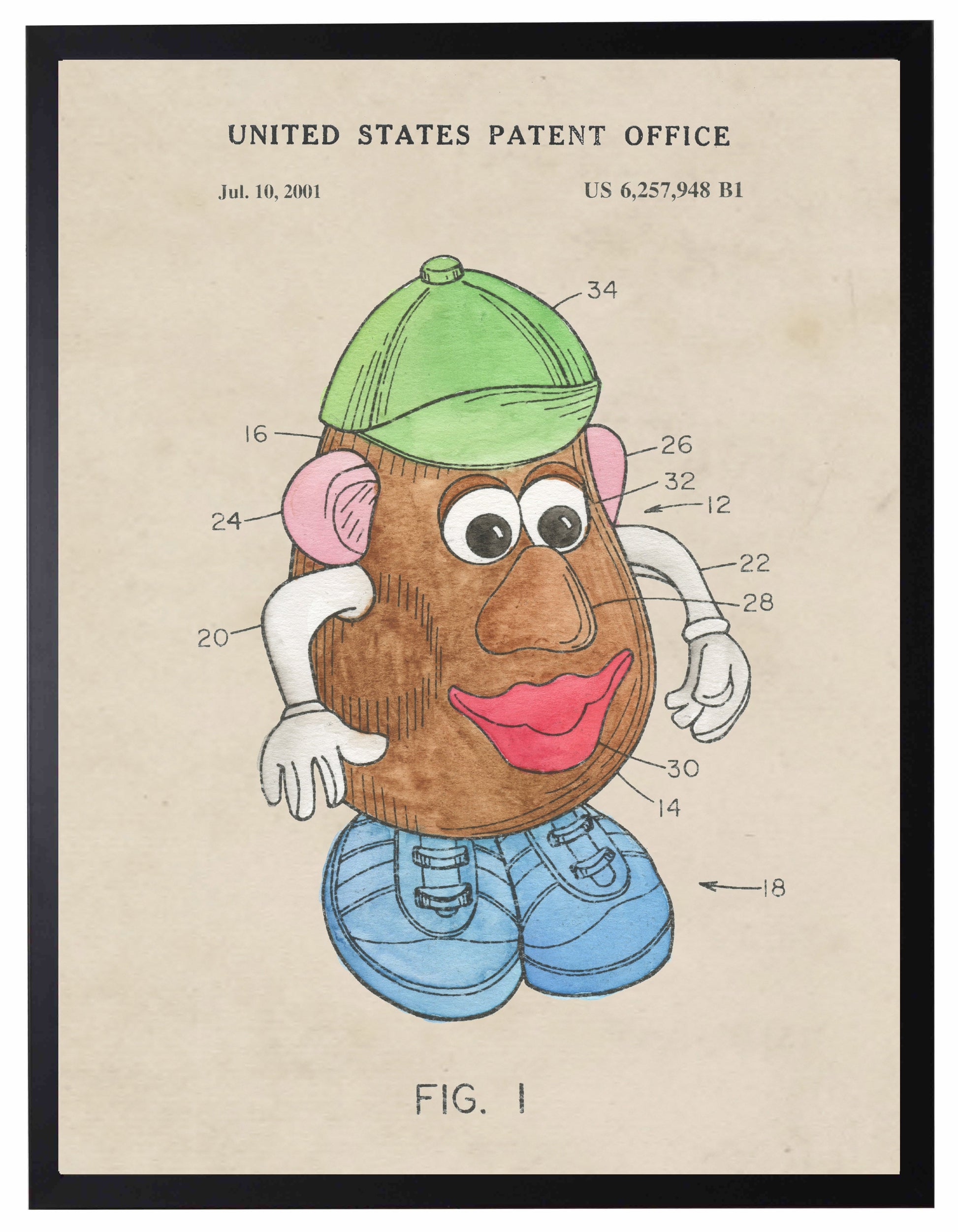 Mr. Potato Head Patent in Black Frame
