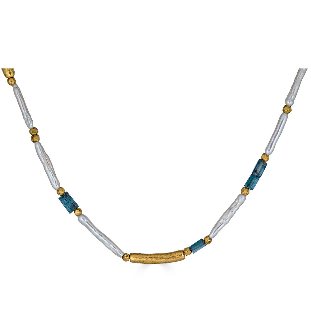 Biwa Pearl and Kyanite Necklace