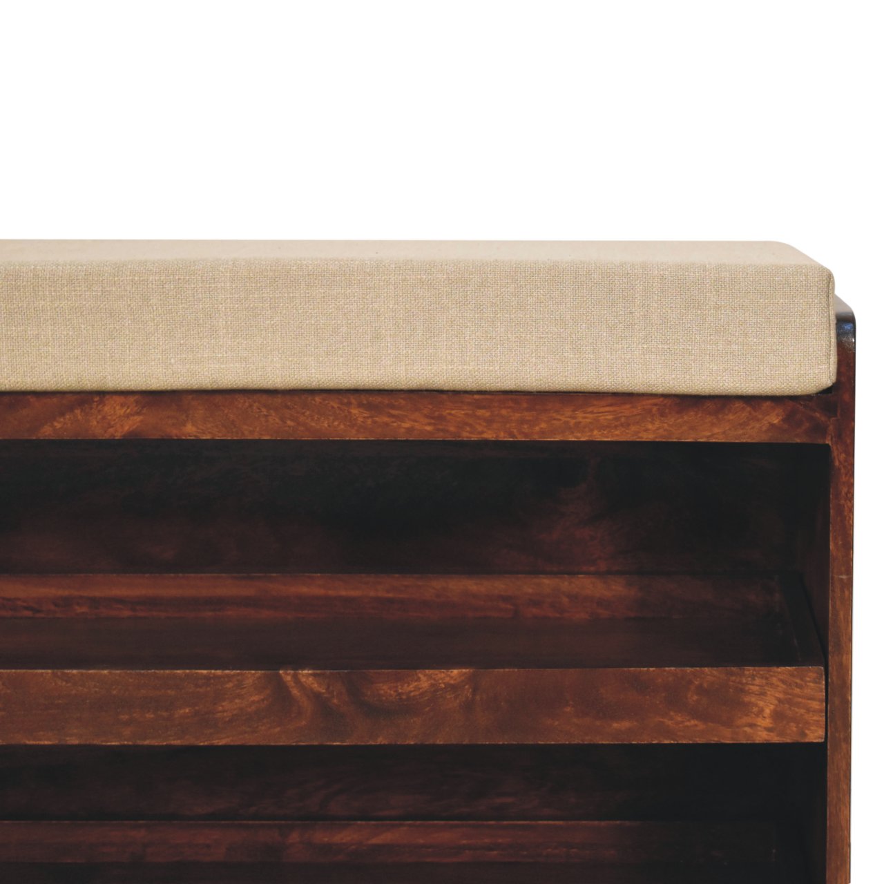 Solid Wood California Walnut & Mud Linen Pull out Shoe Bench