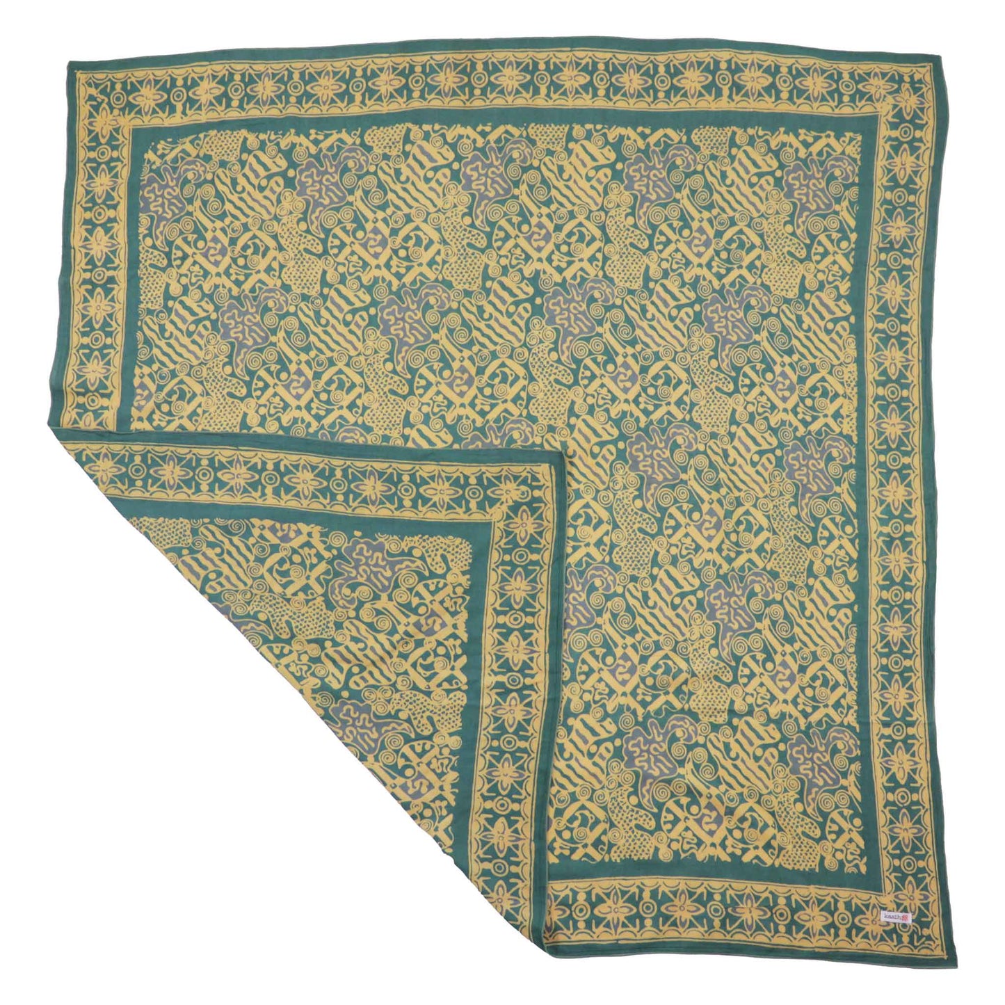 Large 39" Hand Dyed Batik Bandana, 100% Soft Cotton, Abstract Flowers