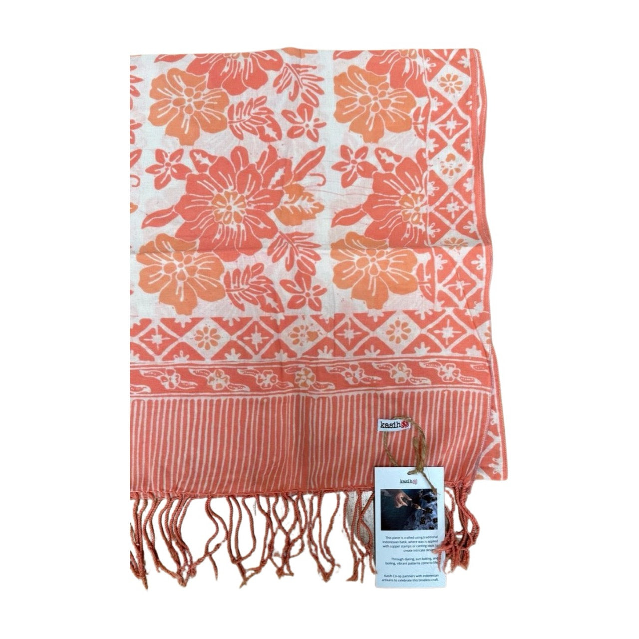 Handmade Batik Scarf, 100% Soft Cotton, Pink Bloom, Floral