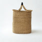 Handwoven Double Weave Pot Basket with Black Leather Handle