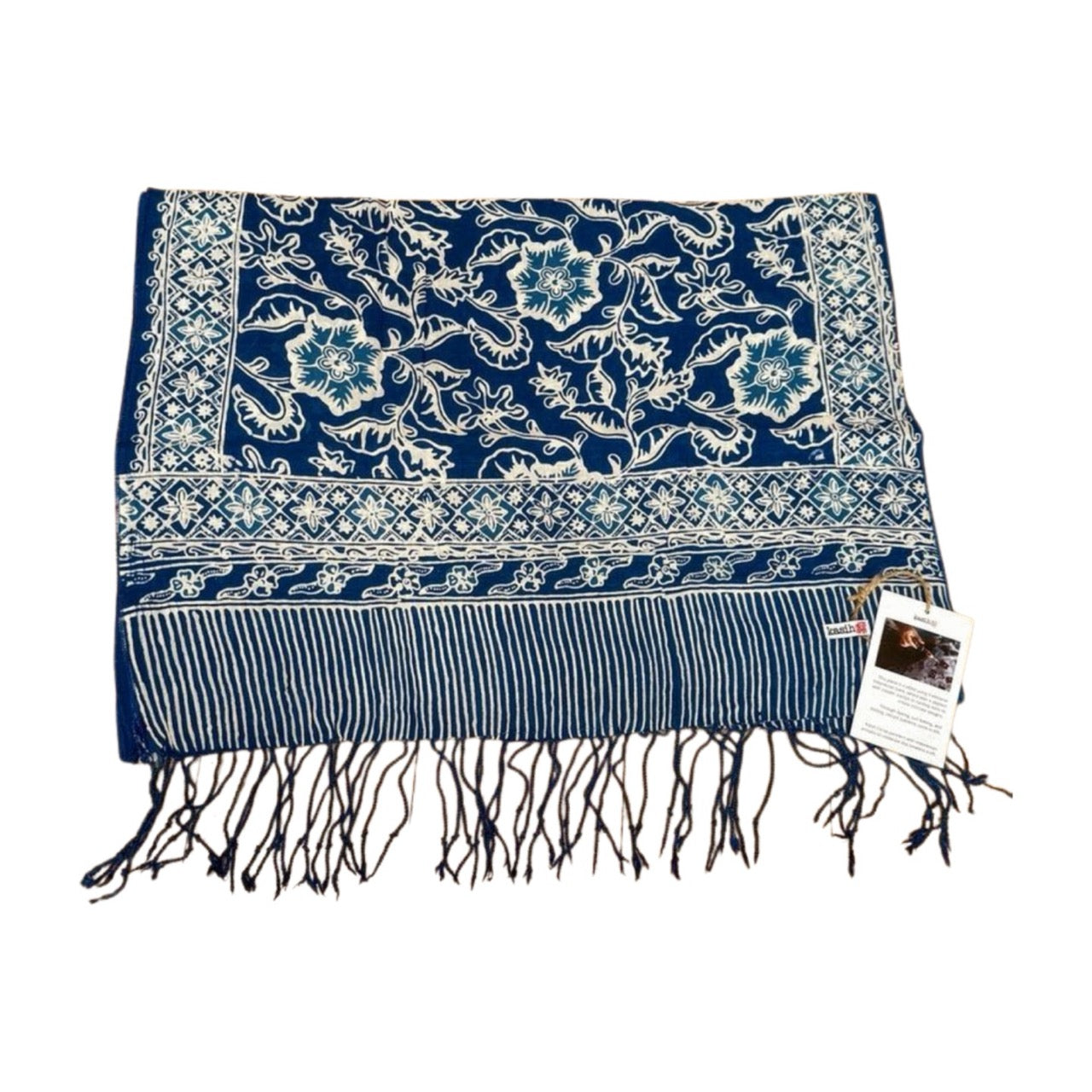 Handmade Batik Scarf, 100% Soft Cotton, Blue Tendril