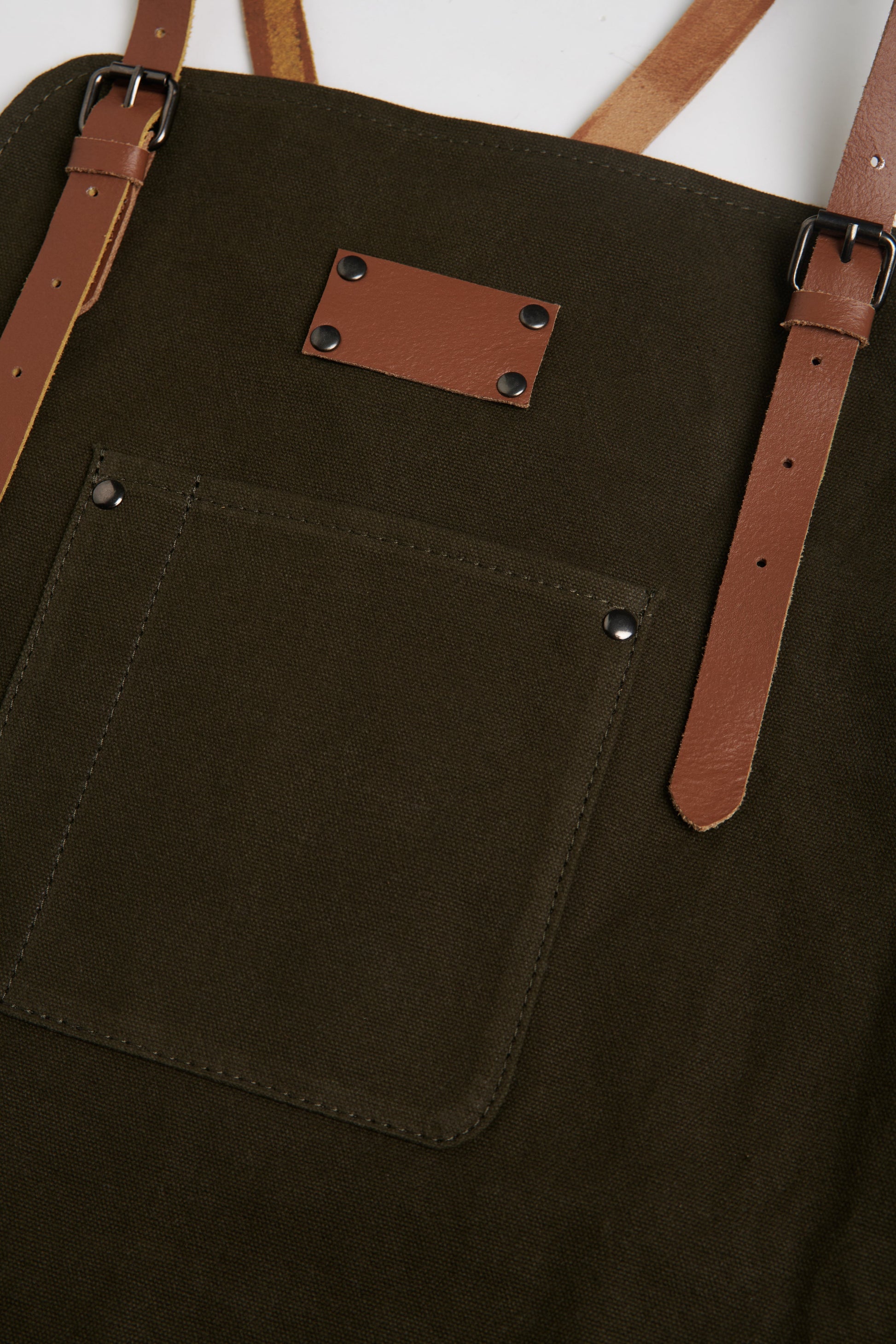 Waxed Canvas Work Apron with Leather Straps & Utility Pockets