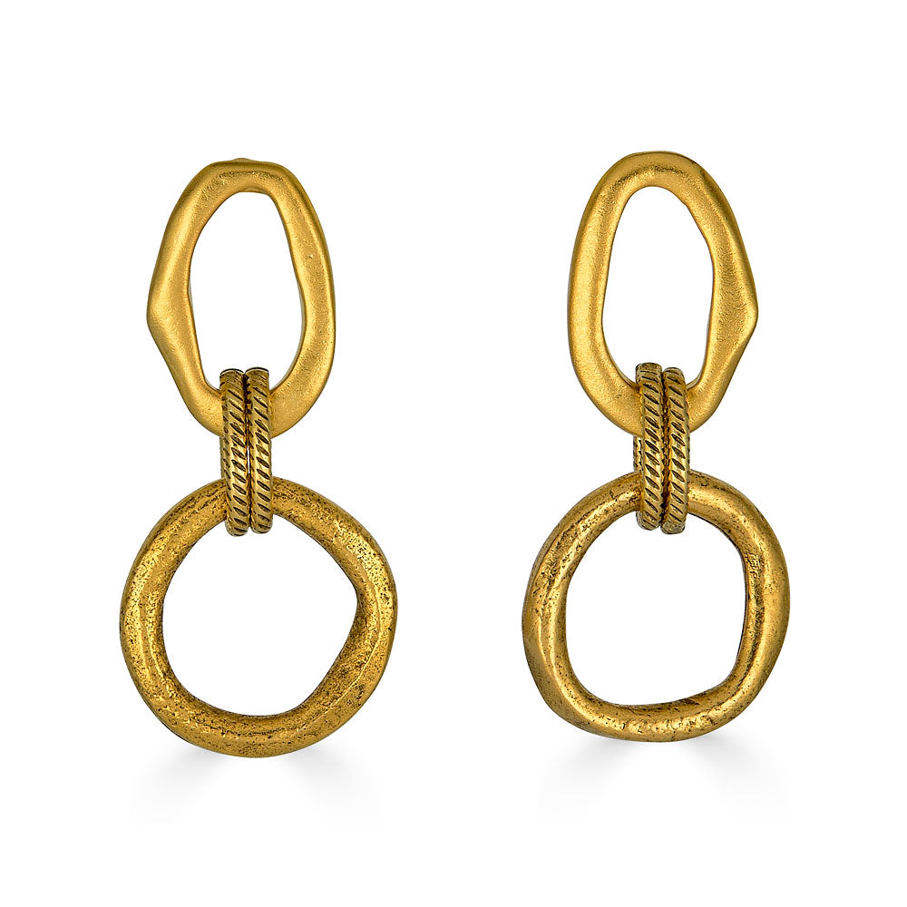 Gold Sculpted Circle Drop Earrings