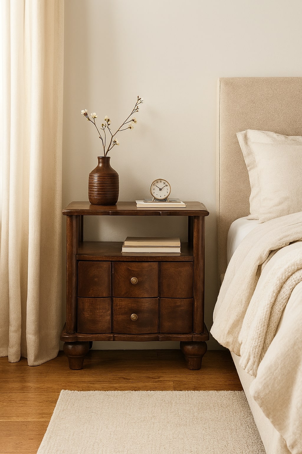 Solid Wood 2-Drawer Bedside Table