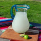 Hand Blown Glass Pitcher – Aqua Rim and Handle