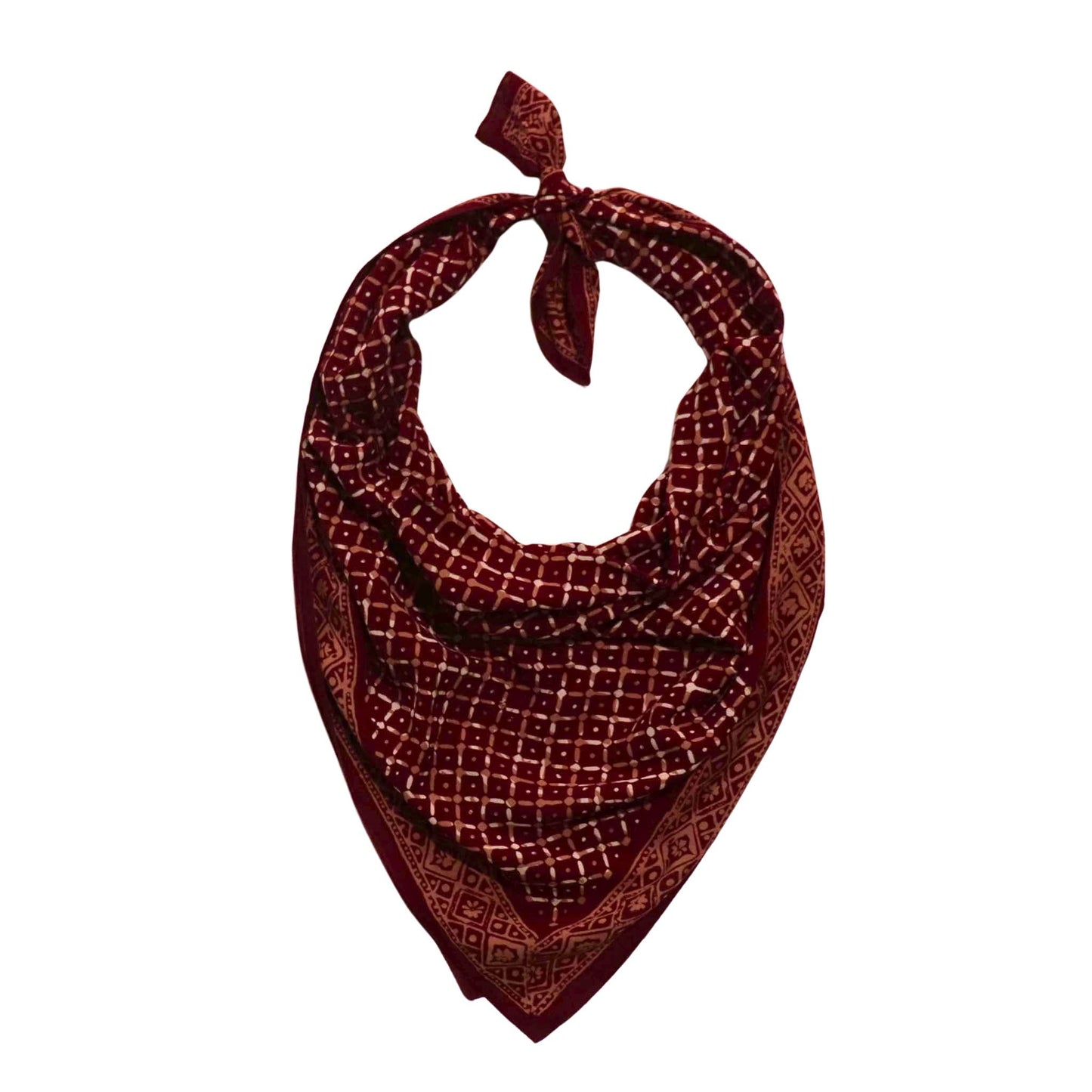 Large 39" Hand Dyed Batik Bandana, 100% Soft Cotton, Crimson Cross, Red, Western Wild Rag