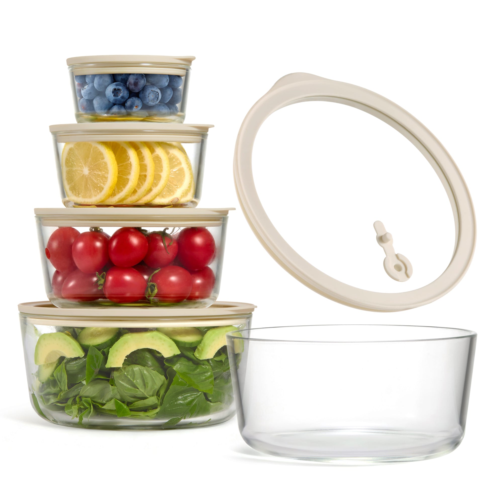 Glass Prep Bowl Set with Lids, Set of 4