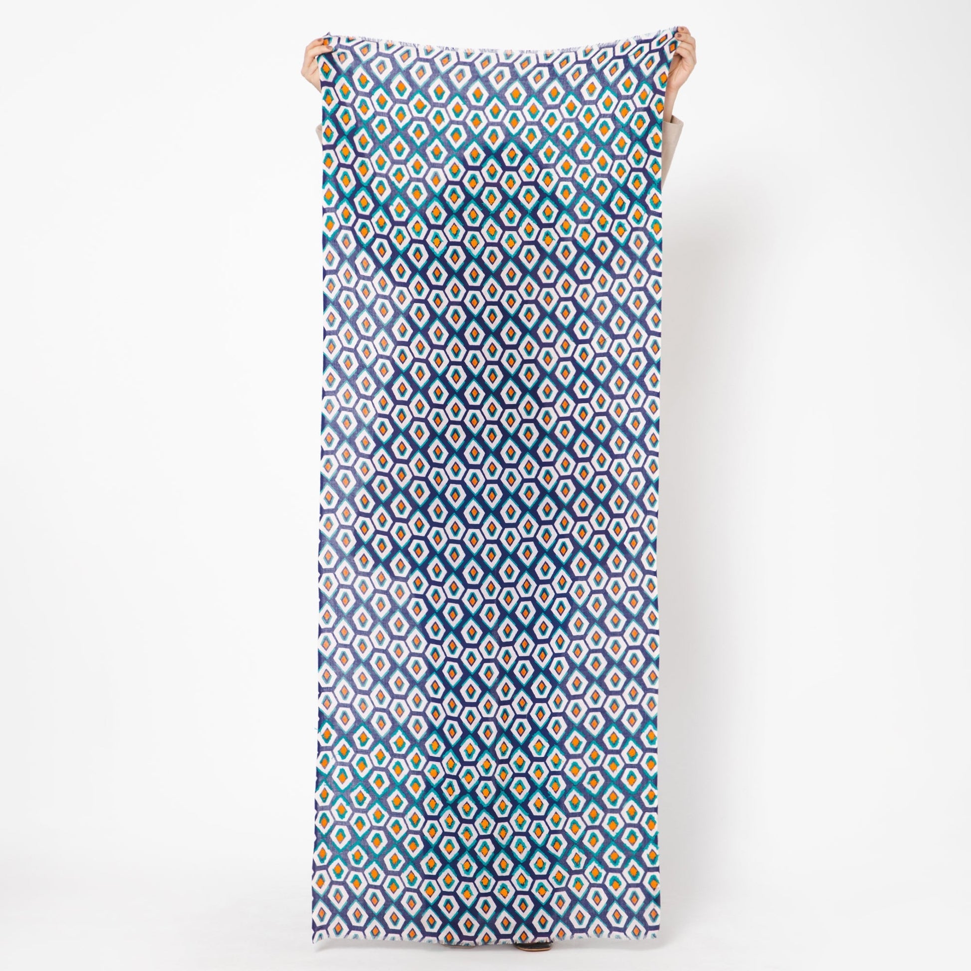 Pentagon Embroidered Scarf - Navy Blue