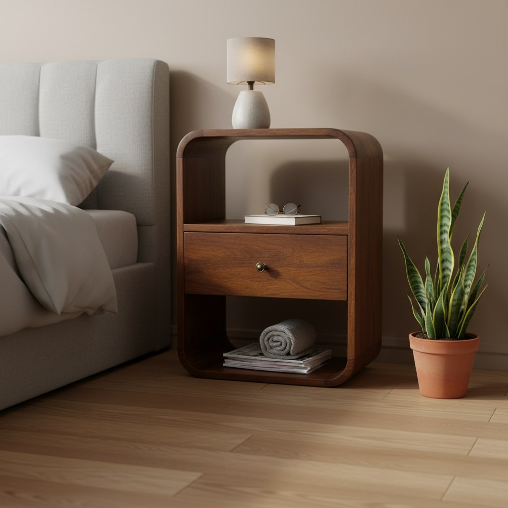 Solid Wood Chestnut Curved Edge Nightstand