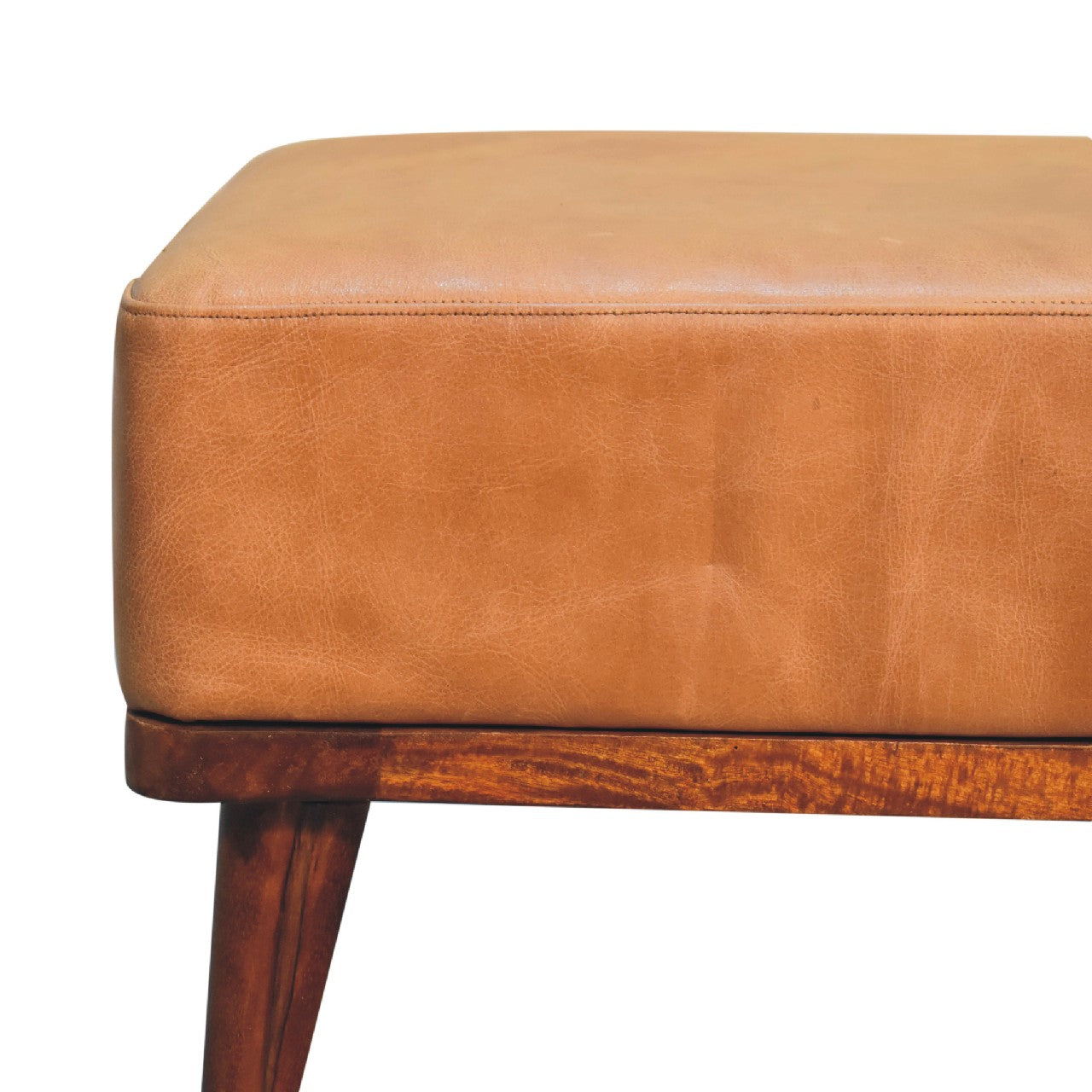 Tan Buffalo Leather Footstool
