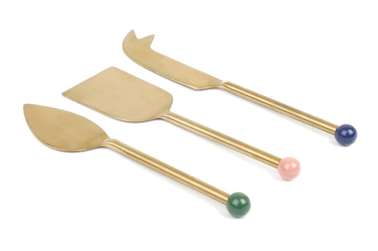 S/3 Brass Finish Cheese Knife Set