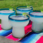 S/4 Stemless Aqua Rim Margarita Glasses