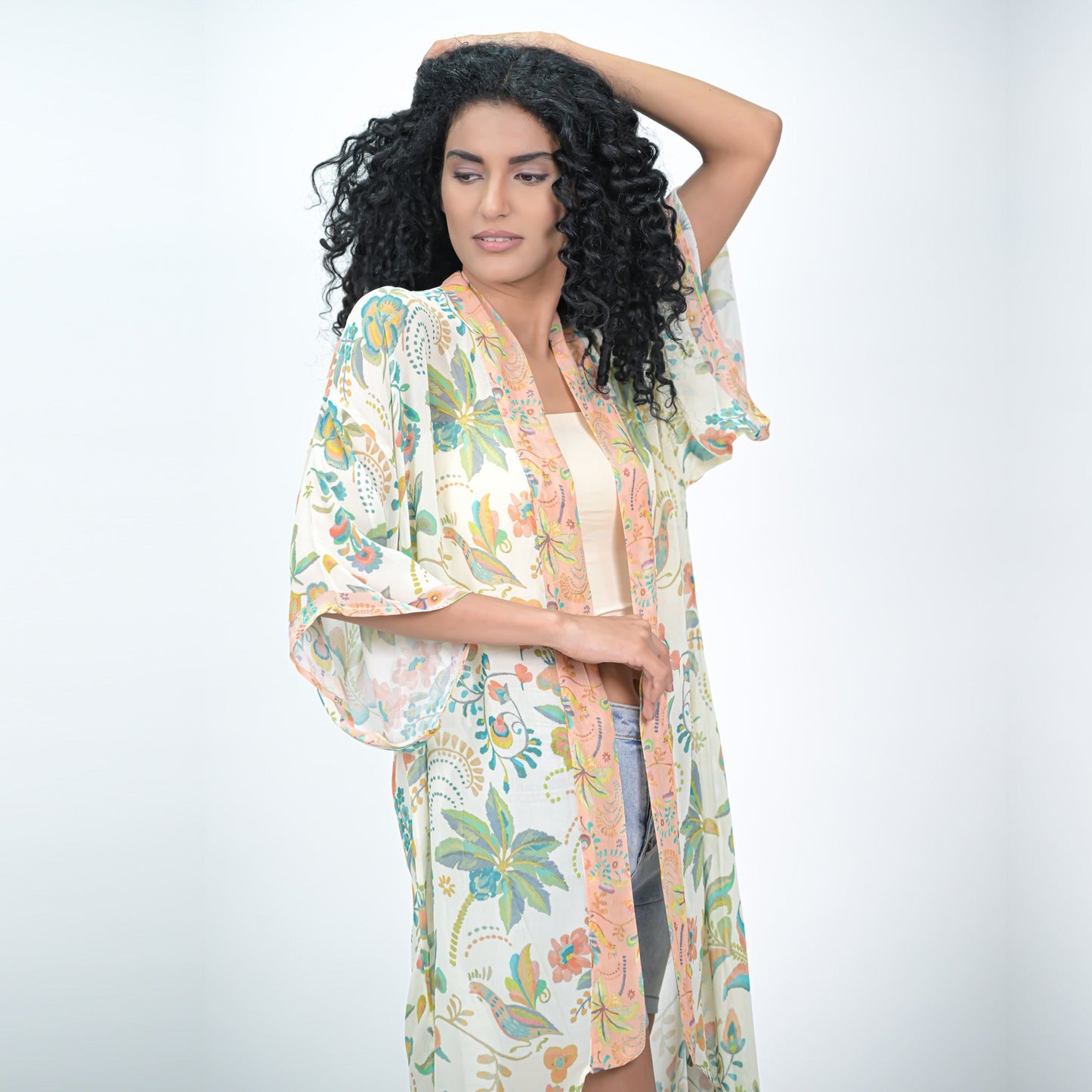 CHARMING FLORAL KIMONO - BEIGE