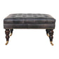 Solid Wood Black Leather Upholstered Ottoman