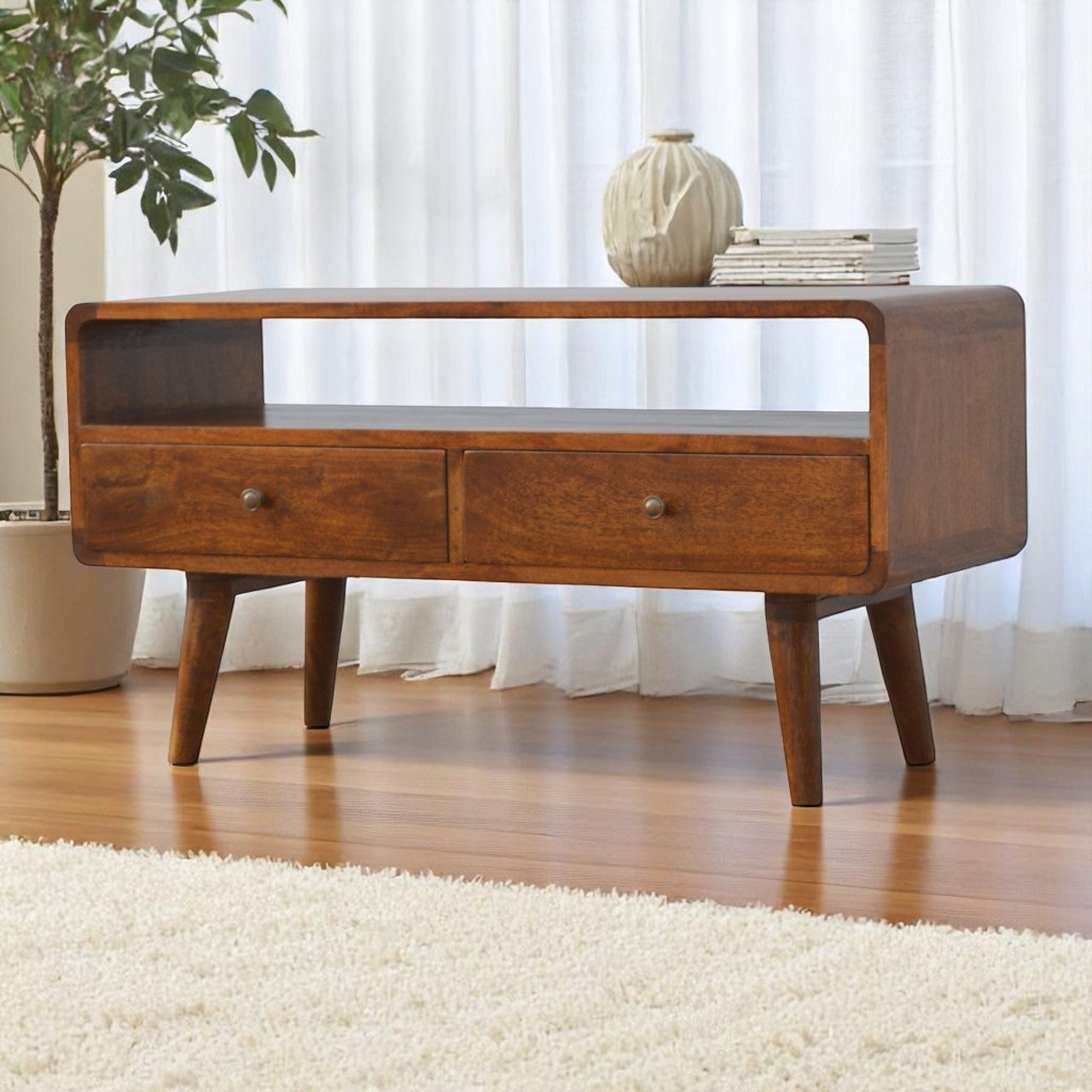 Solid Wood Curved Chestnut Media Unit