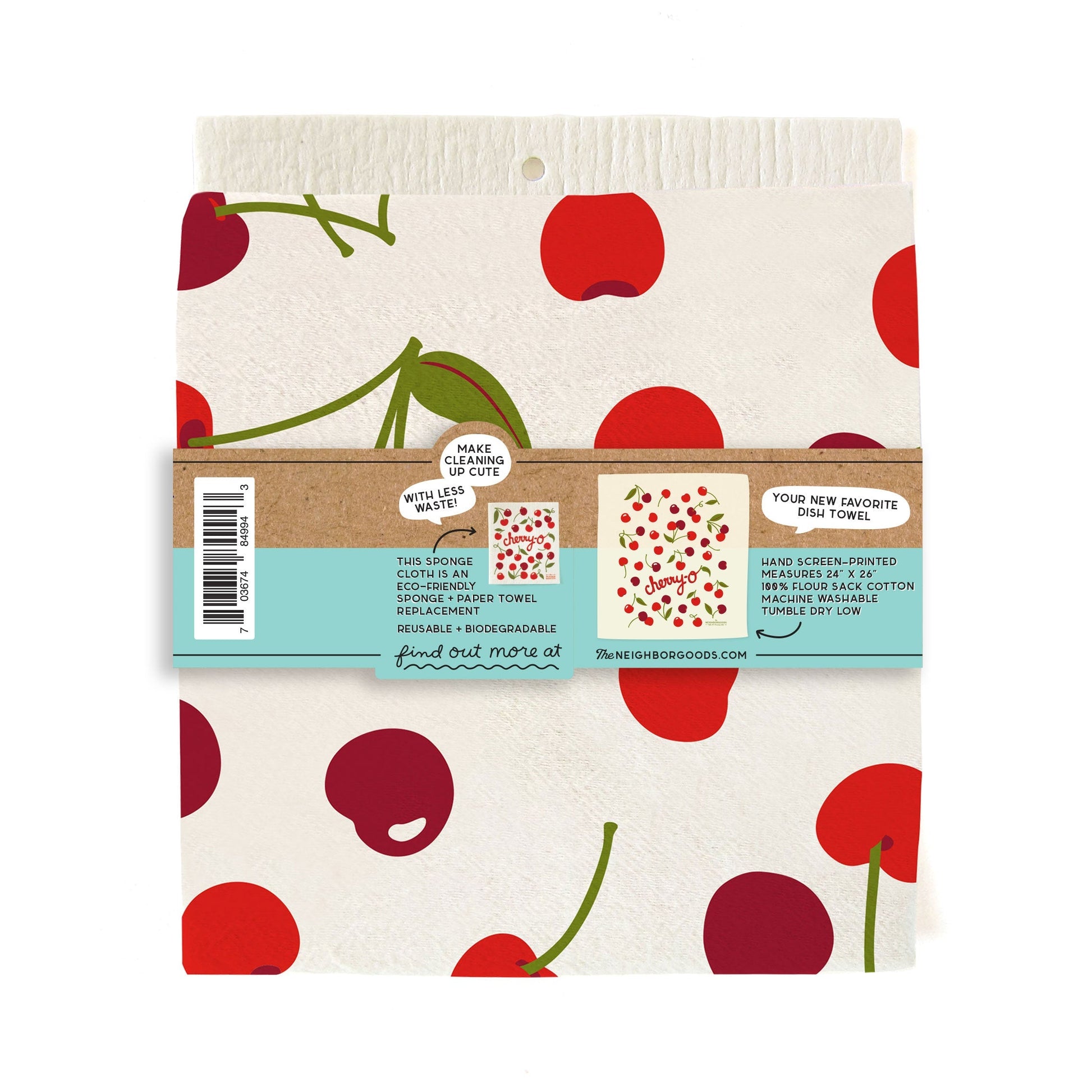 Cherry Dish Towel + Sponge Cloth Gift Set