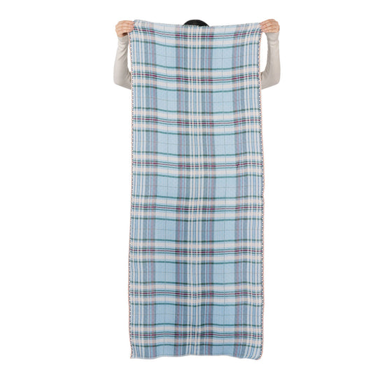 Cabin Morning Plaid Wool Scarf - Blue