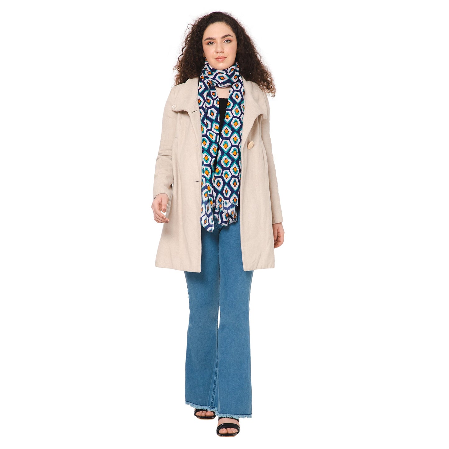 Pentagon Embroidered Scarf - Navy Blue