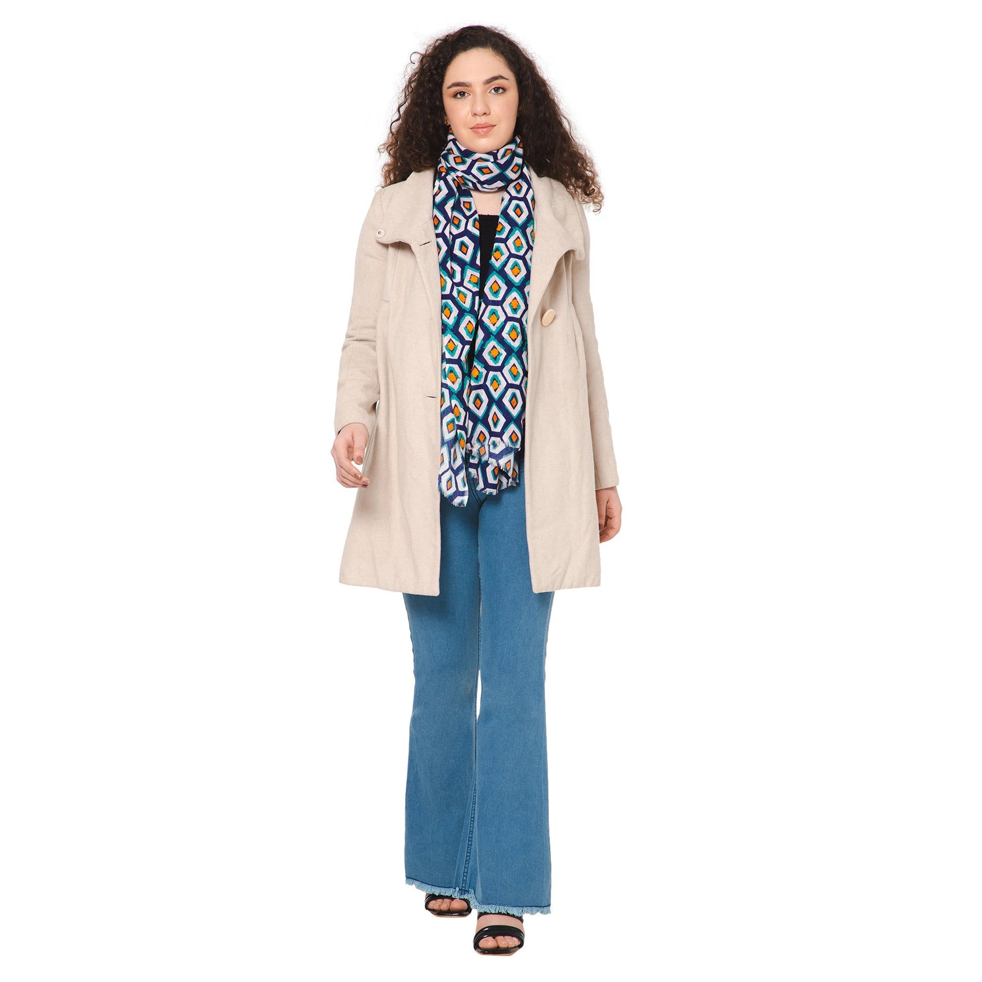 Pentagon Embroidered Scarf - Navy Blue