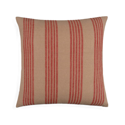 Earthy Finesse Brown cotton throw pillow cover with bold Red stripes