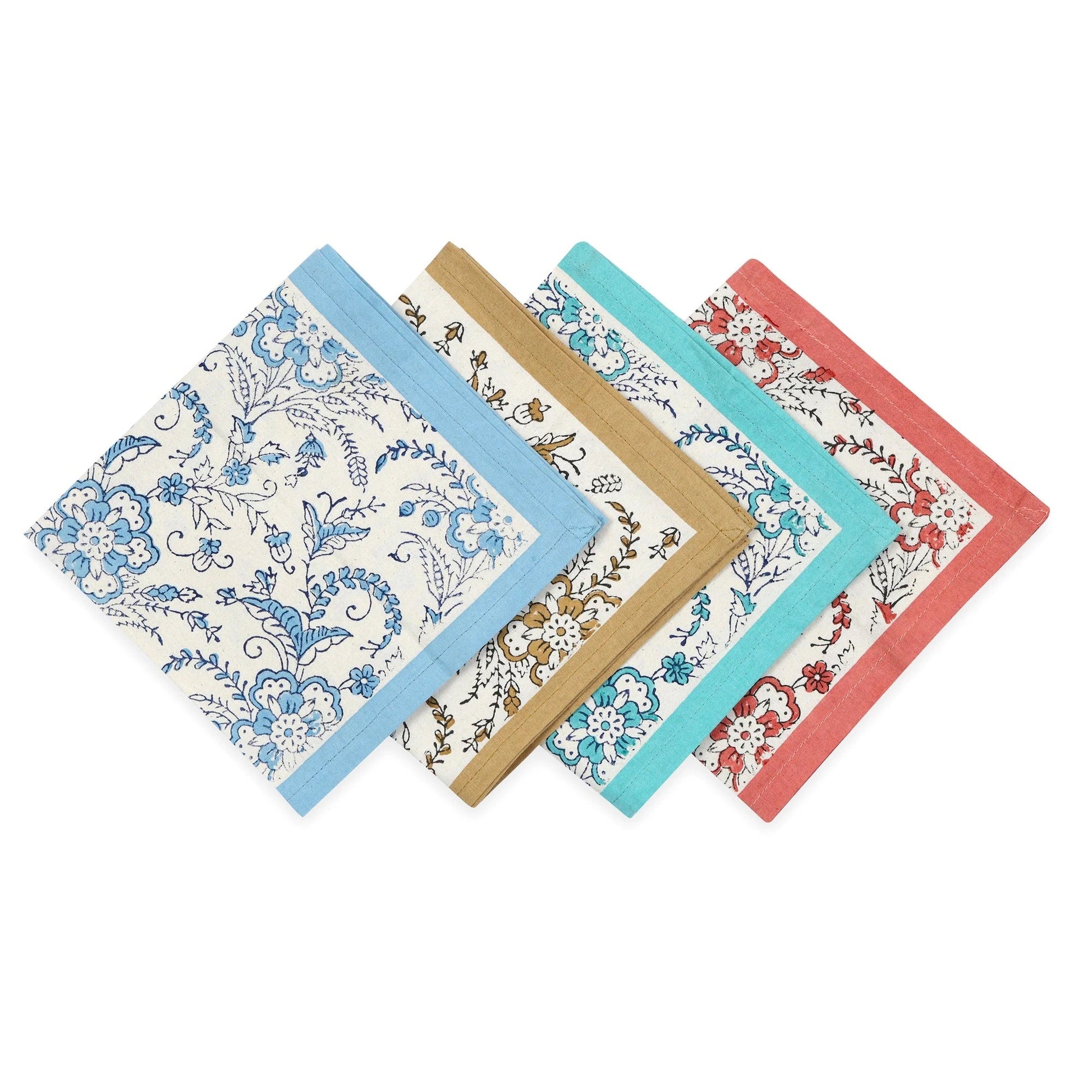 STREAMLINE 16"x16" Hand Block Printed Napkins - Set of 4. Cotton - Fair Trade - Artisan Made