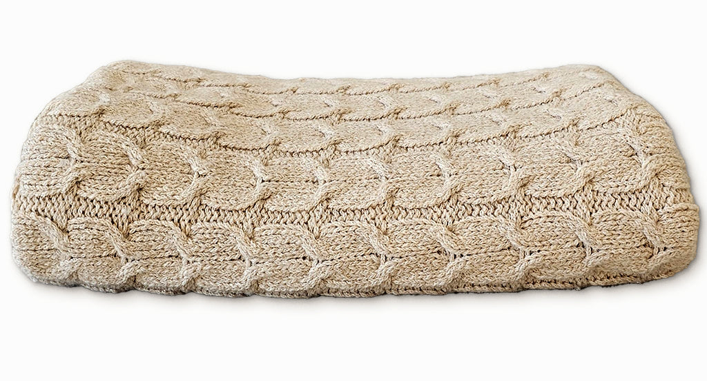 Muru Collection - Pima Cotton & Undyed Baby Alpaca Light Tan Cable Throw