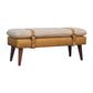 Solid Wood Boucle Tan Leather Bench