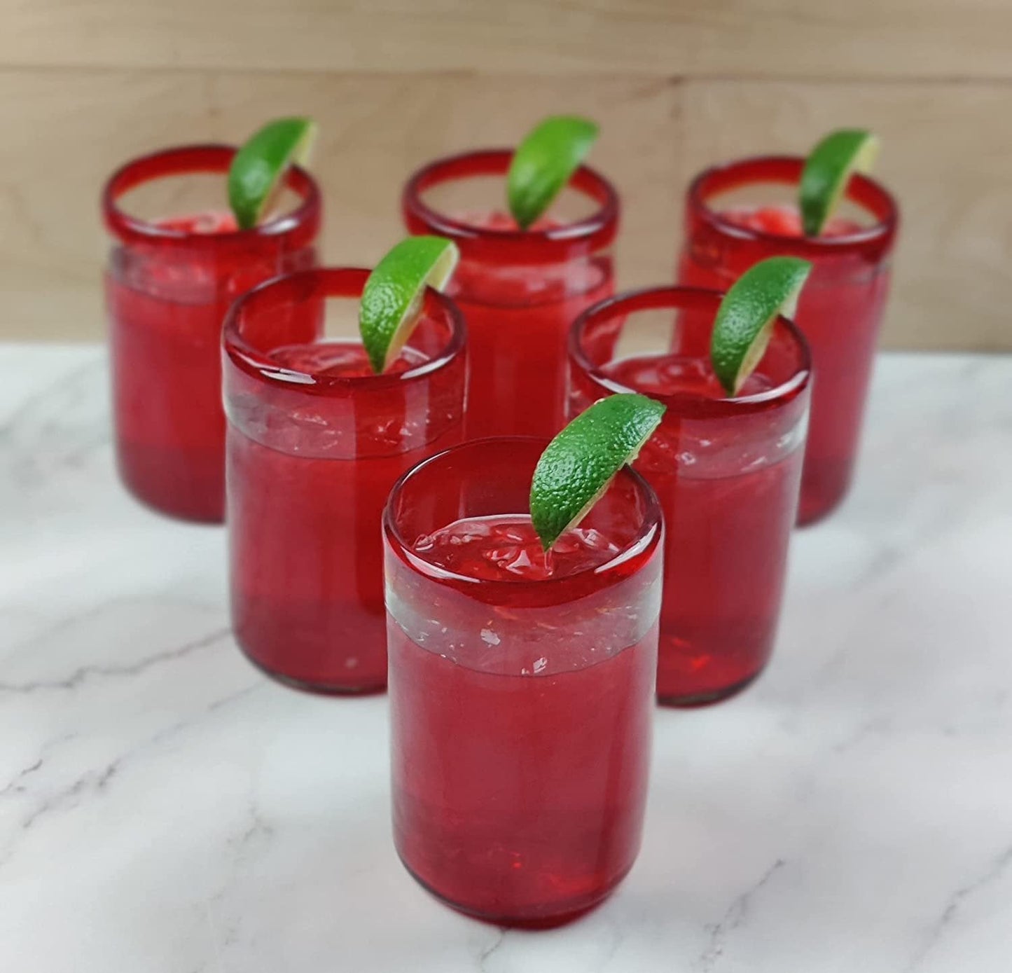 Set of 6 Glasses with Red Rims