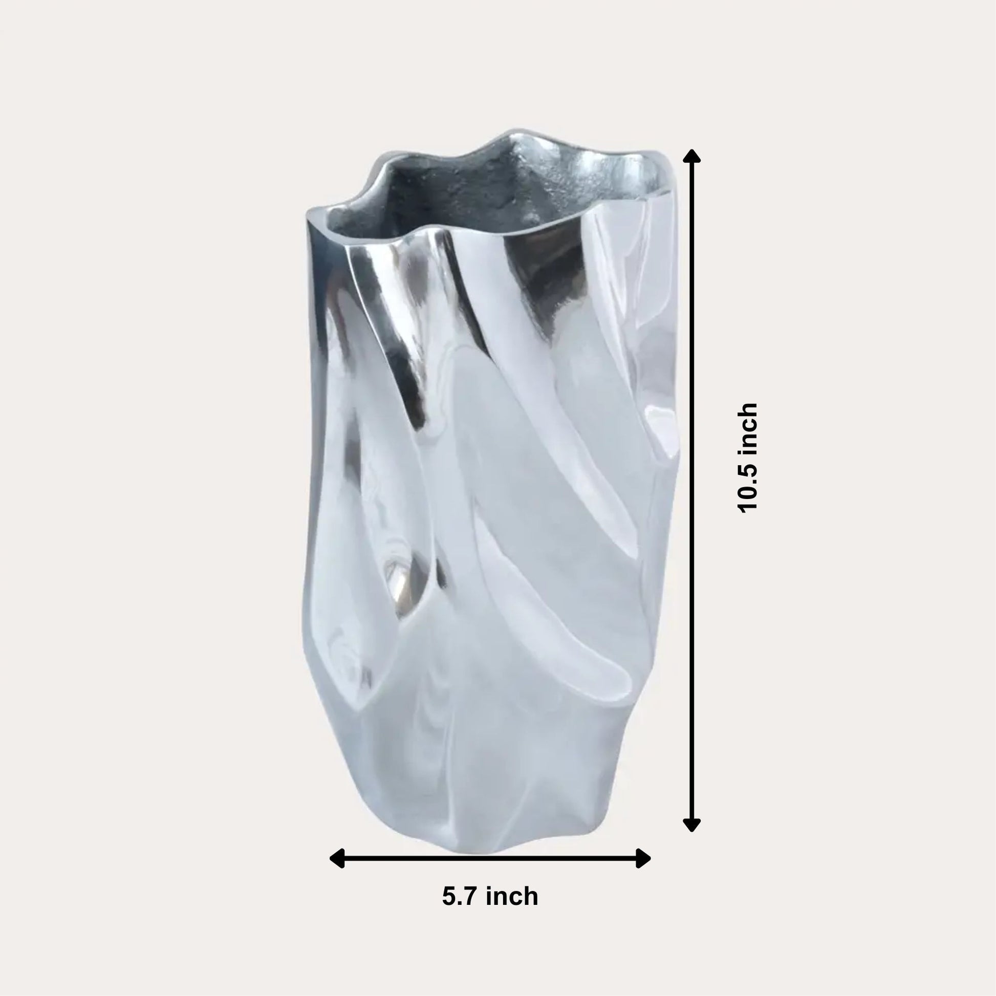 Abstract Silver Aluminum Vase | Fluid Sculptural Décor