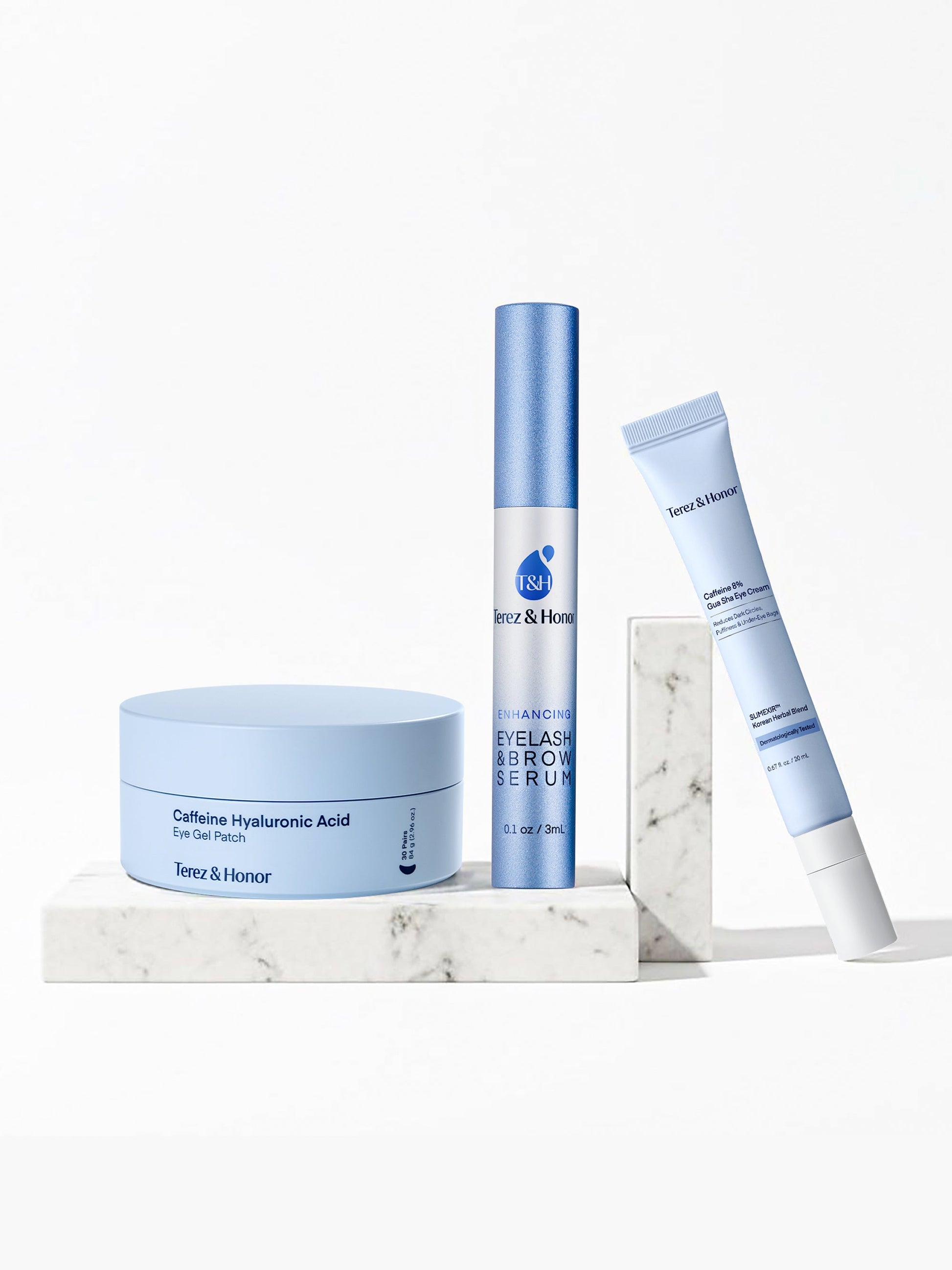 Terez & Honor Eye Care Set - Lash Serum, Under Eye Patches for Dark Circlesn, and 8% Caffeine Eye Cream - EYE LOVE ME SET