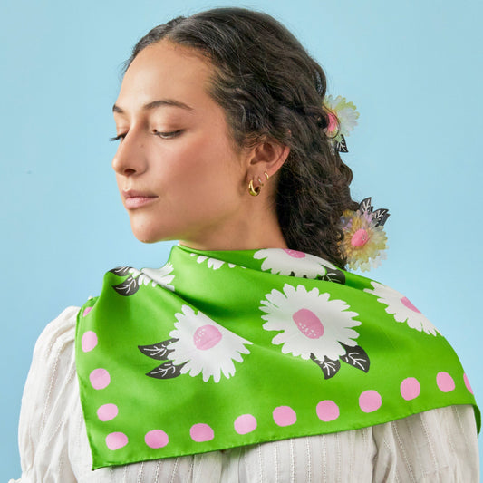 White Flower Silk Medium Square Scarf