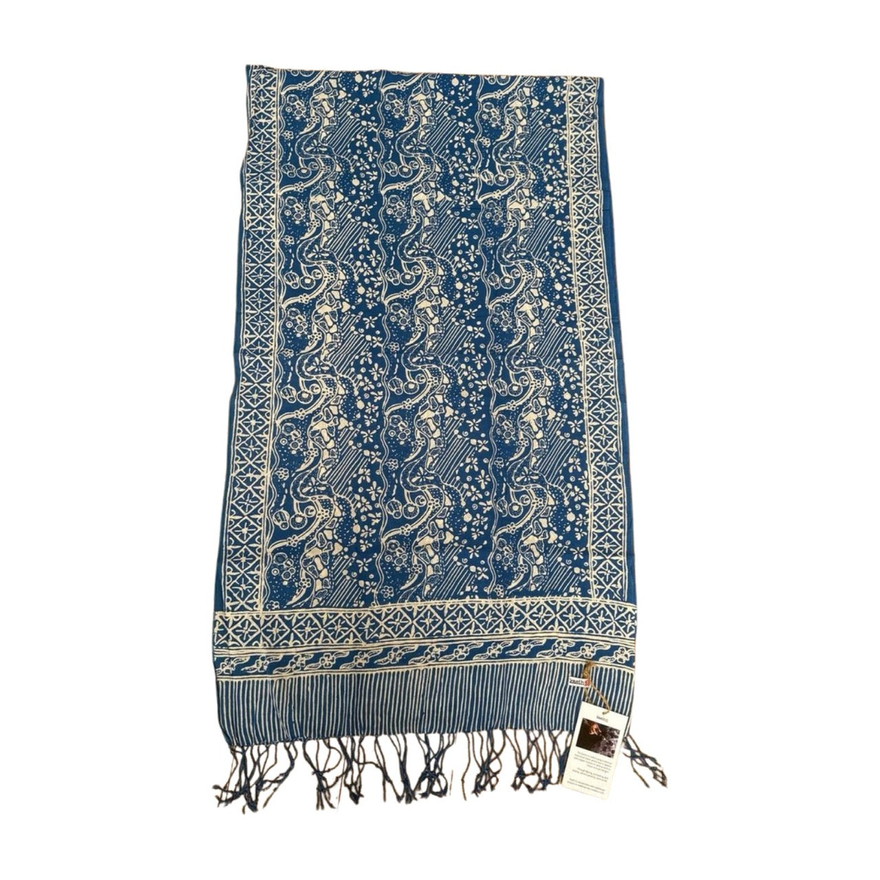 Handmade Batik Scarf, 100% Soft Cotton, Blue White, Tidal Flow