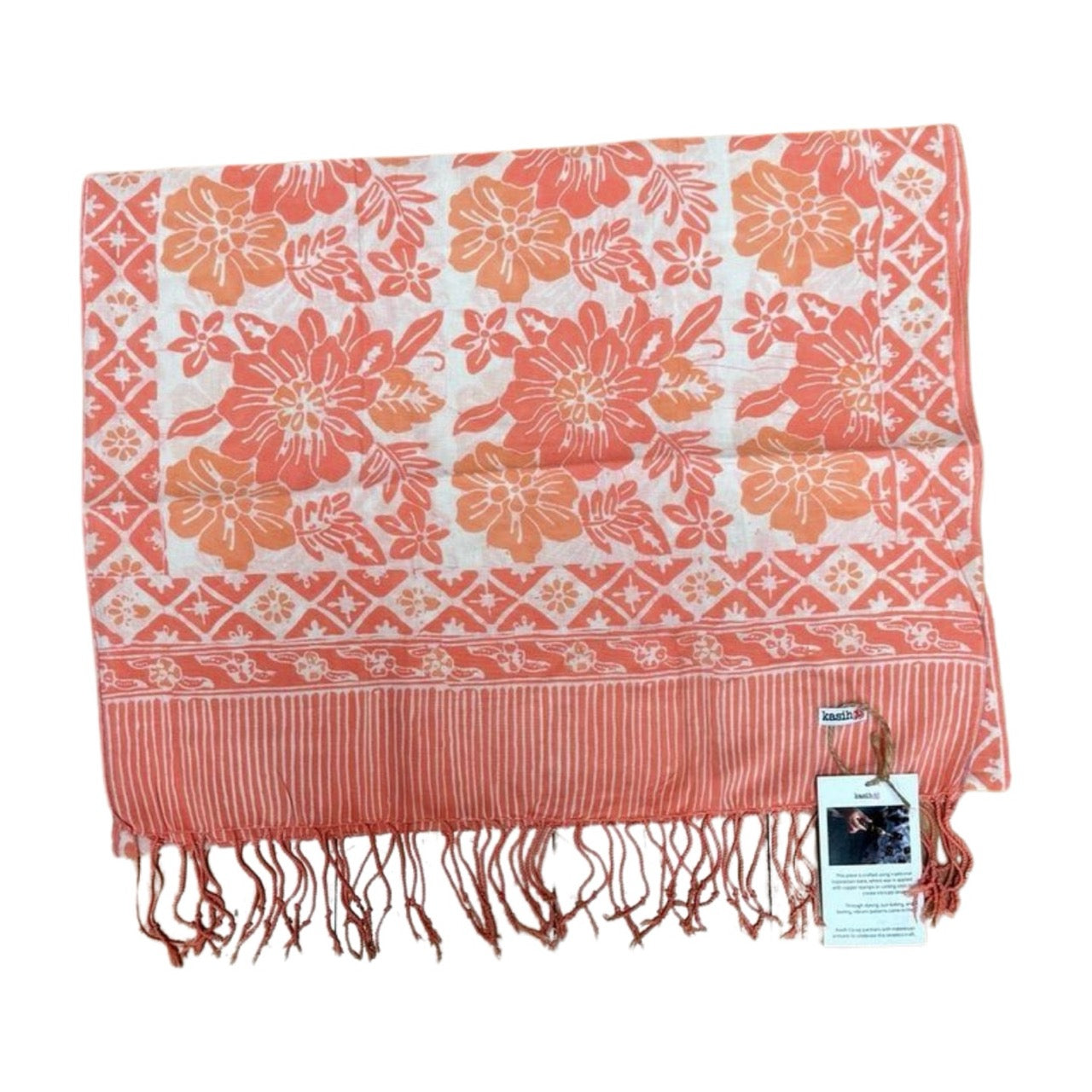 Handmade Batik Scarf, 100% Soft Cotton, Pink Bloom, Floral
