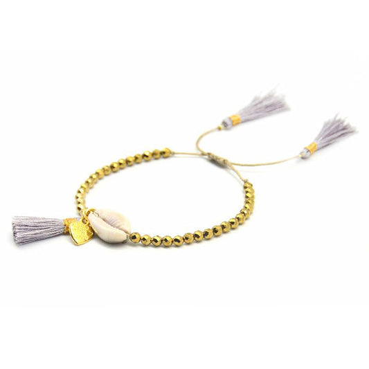Beaded Shell Tassel Bracelet Silver