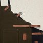 Waxed Canvas Work Apron with Leather Straps & Utility Pockets