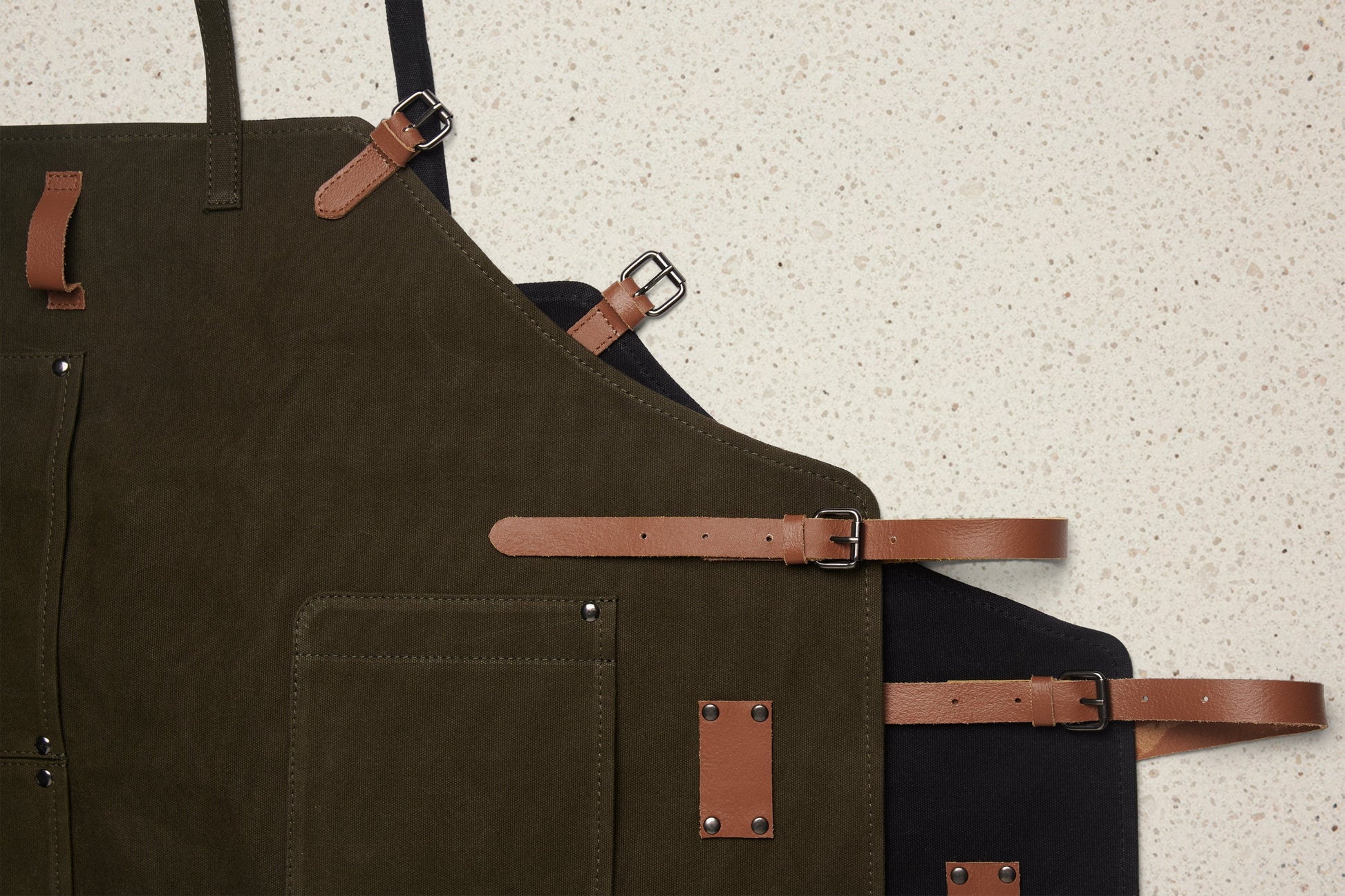 Waxed Canvas Work Apron with Leather Straps & Utility Pockets
