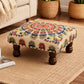 Mystic Mandala Foot Stool | Beige Cotton Fabric | 16 x 9"
