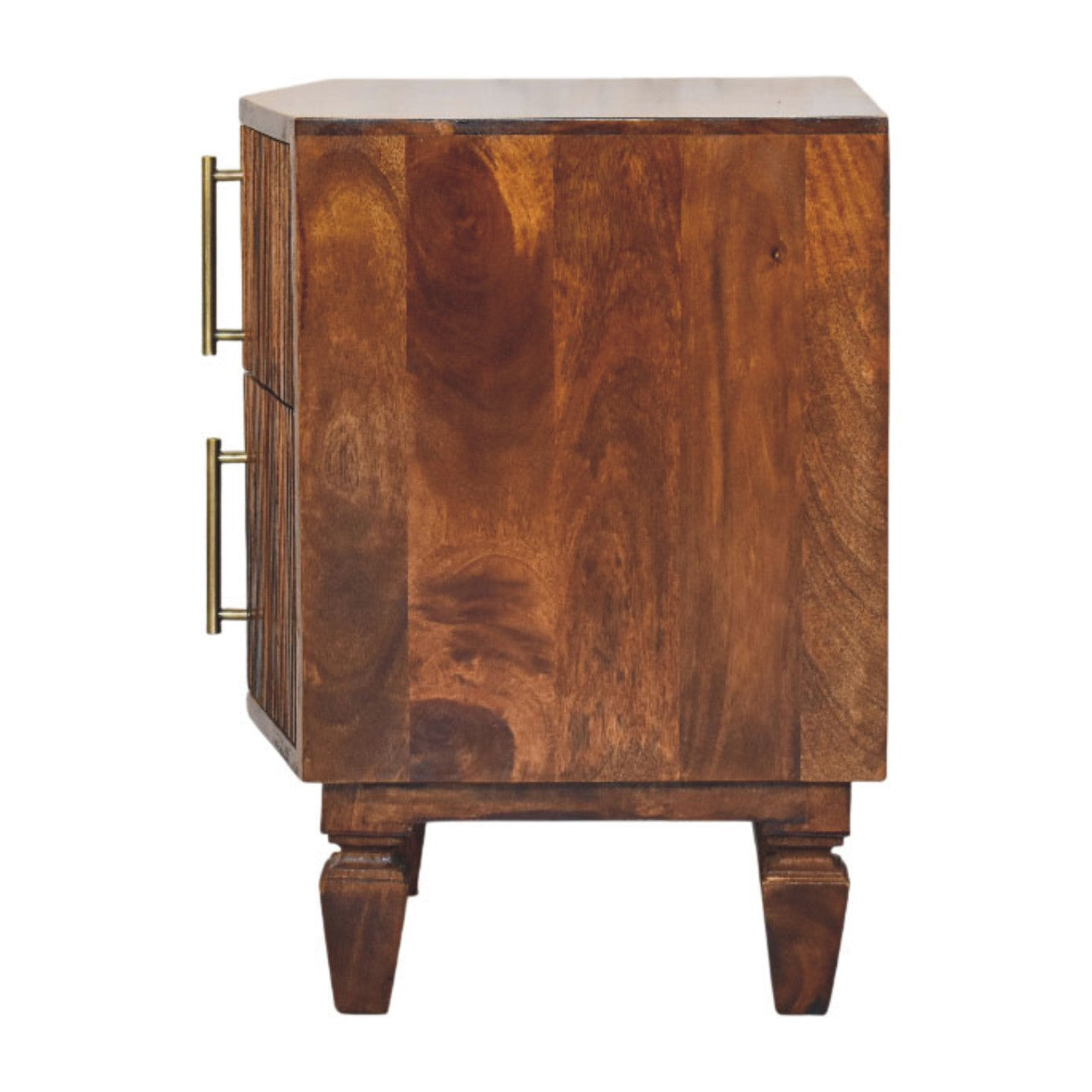 Solid Wood Harper Ribbed Chestnut Bedside 2 Drawers Brown