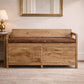 Solid Wood Oakish Storage Bench with Brown Leather Seat
