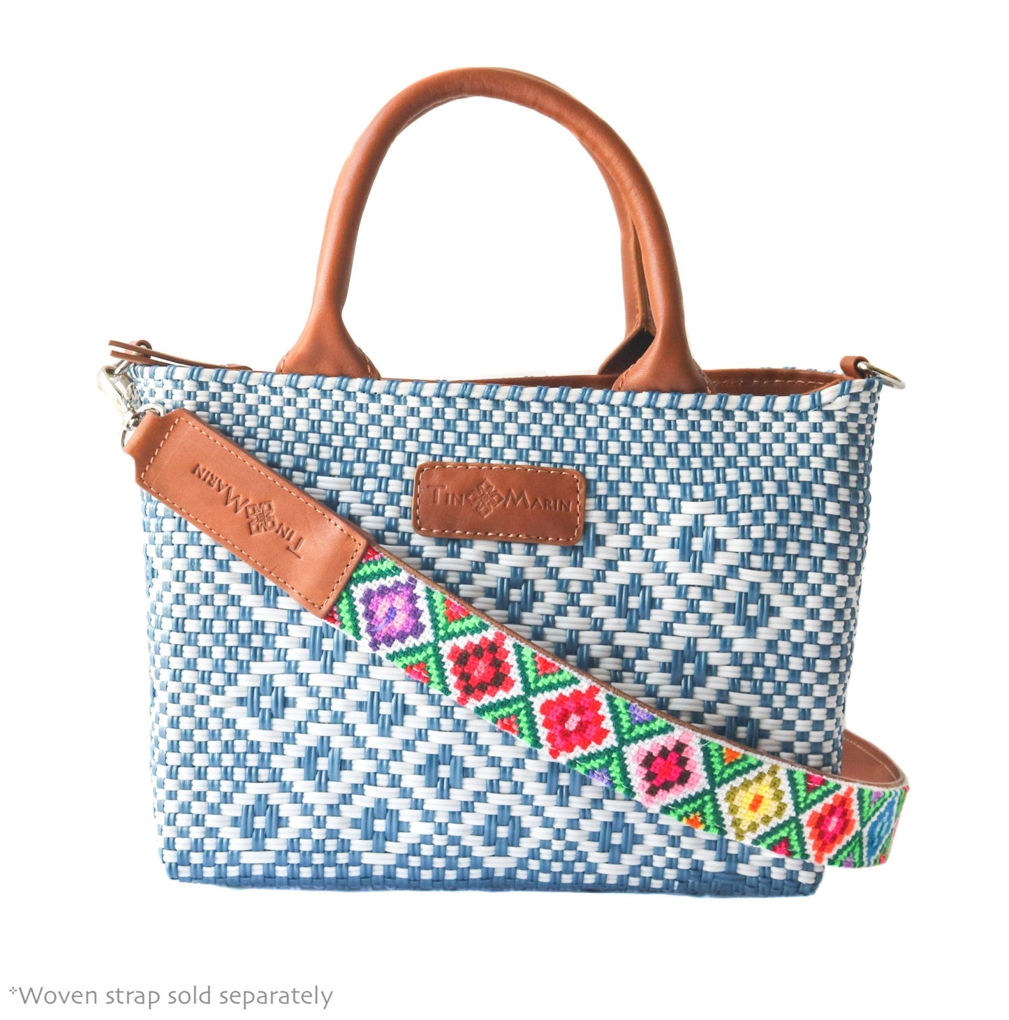 Marine Small Woven Crossbody Bag - Tan Leather